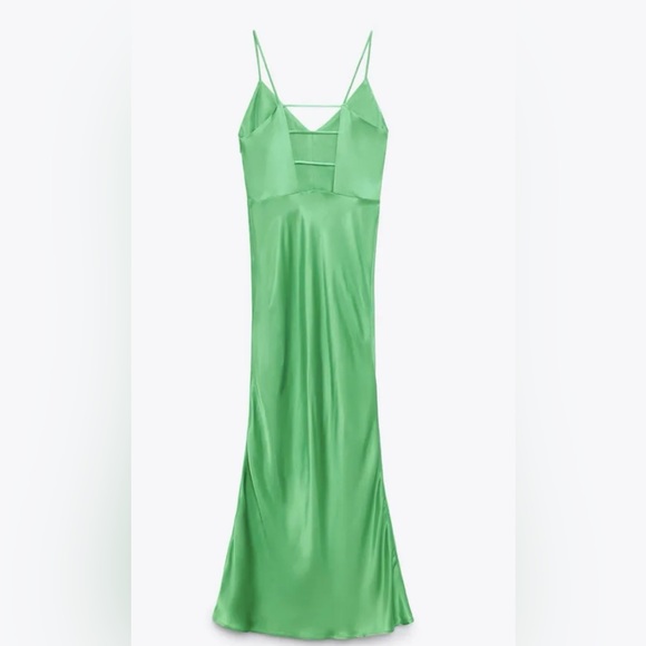 ZARA WOMAN NWT SS22 GREEN SATIN STYLE DRESS X-Small 3564/168 NEW with tags - Picture 4 of 6